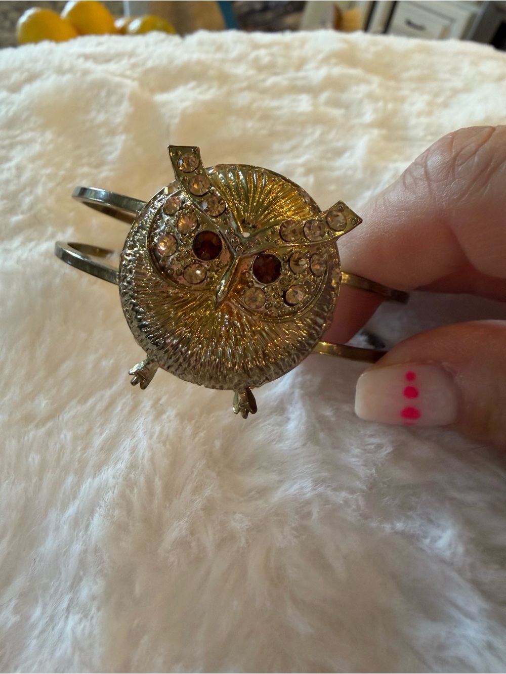 Gold Owl Rhinestone Cuff Bracelet